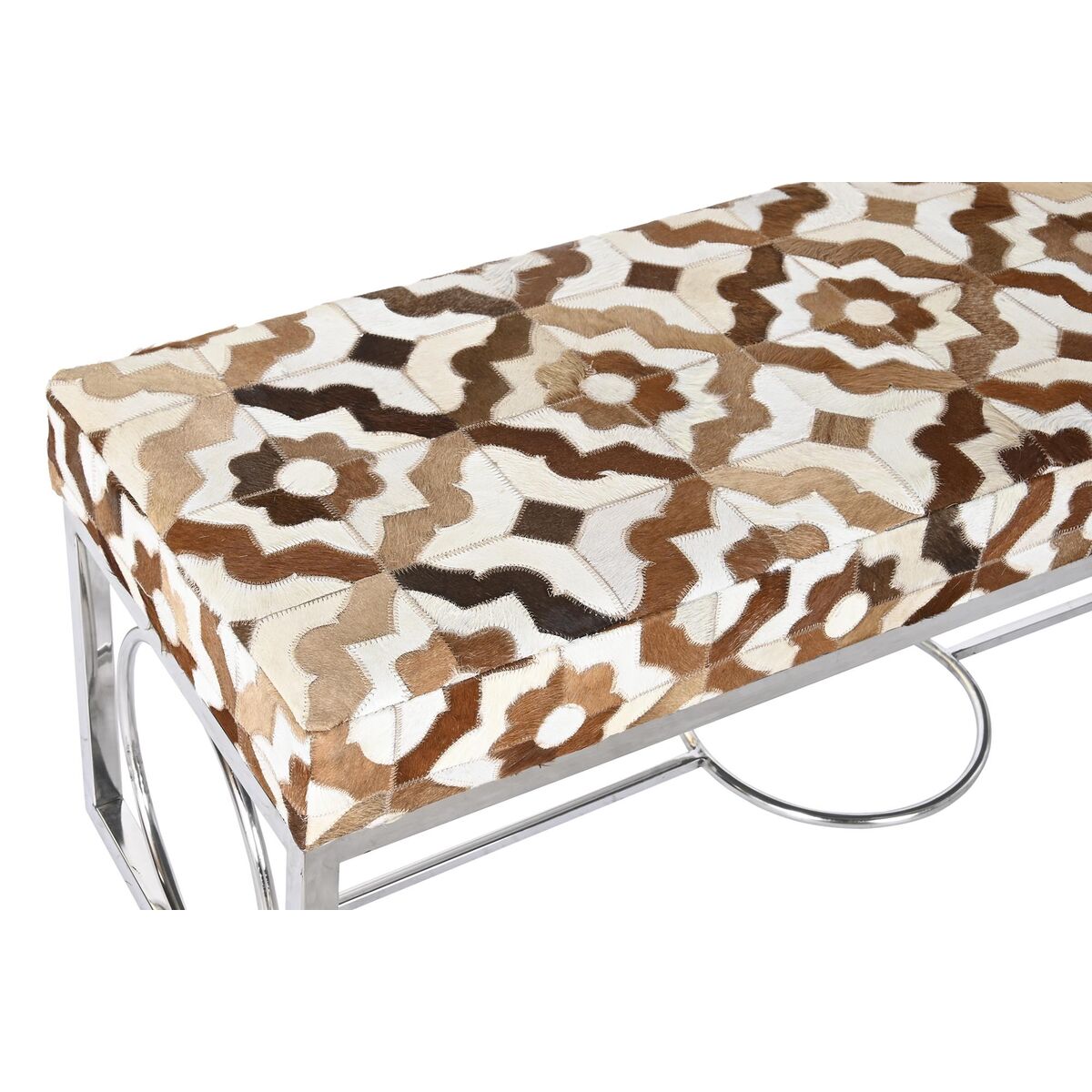 Sittpall DKD Home Decor Brun Stål Läder Vit (122 x 41 x 44 cm) finns hos Nordekko