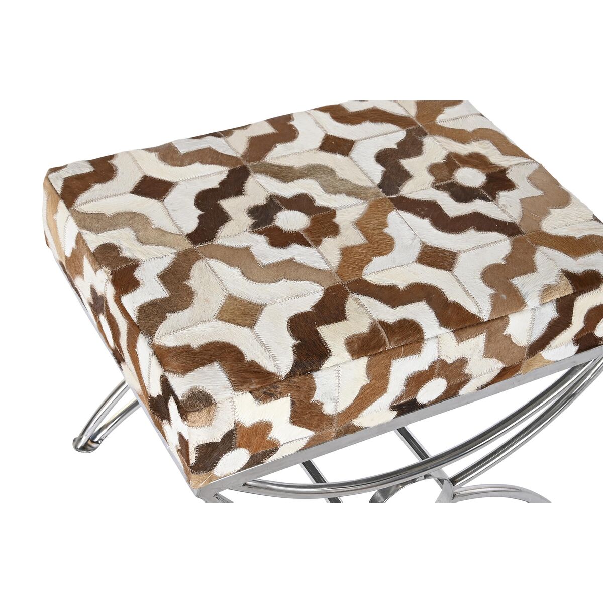Sittpall DKD Home Decor Silvrig Brun Stål Läder Vit (53 x 40 x 43 cm) finns hos Nordekko