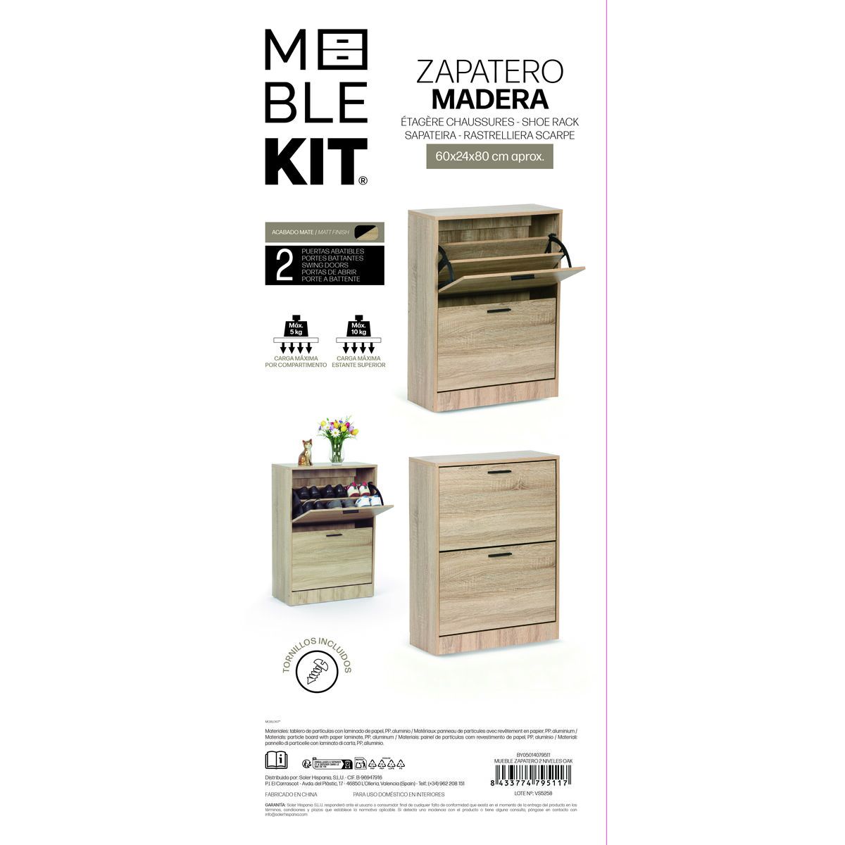 Skoställ MobleKit Brun Svart Trä Metall 65 x 24 x 80 cm finns hos Nordekko