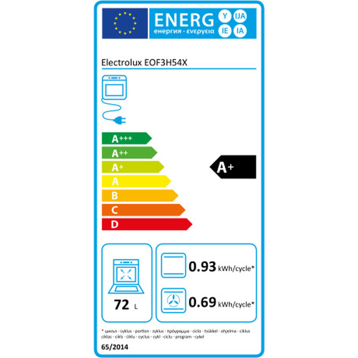 Ugn Electrolux EOF3H54X 2700 W 72 L finns hos Nordekko
