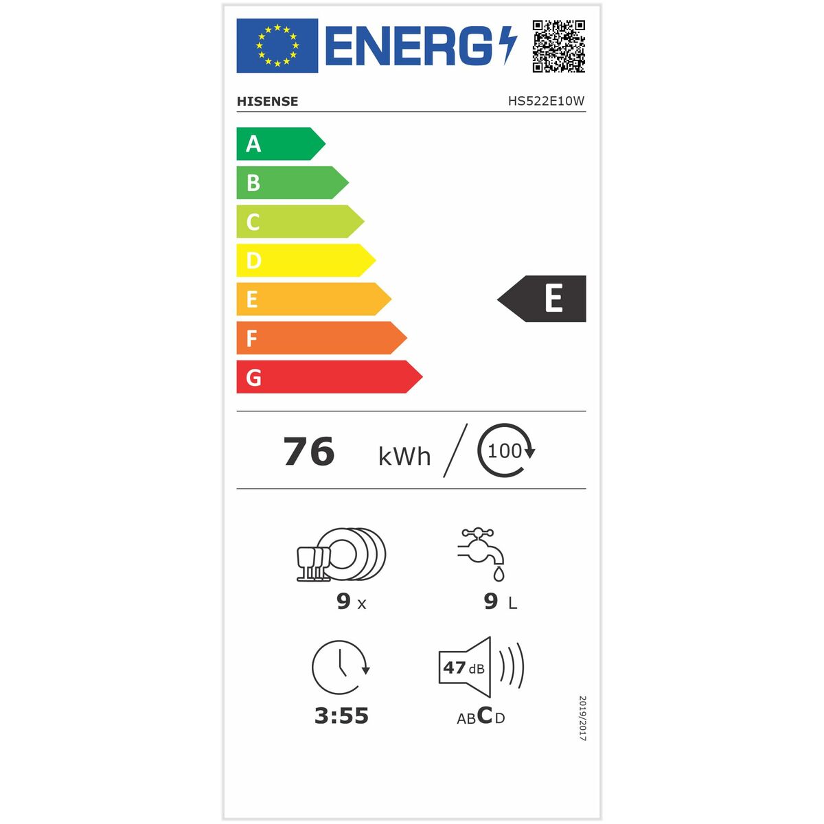 Diskmaskin Hisense HS522E10W 45 cm finns hos Nordekko