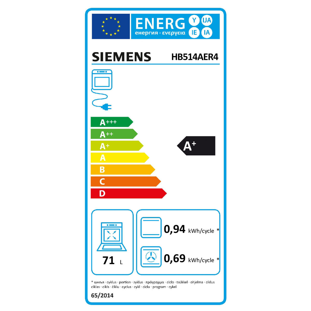 Ugn Siemens HB514AER4 3600 W 71 L finns hos Nordekko