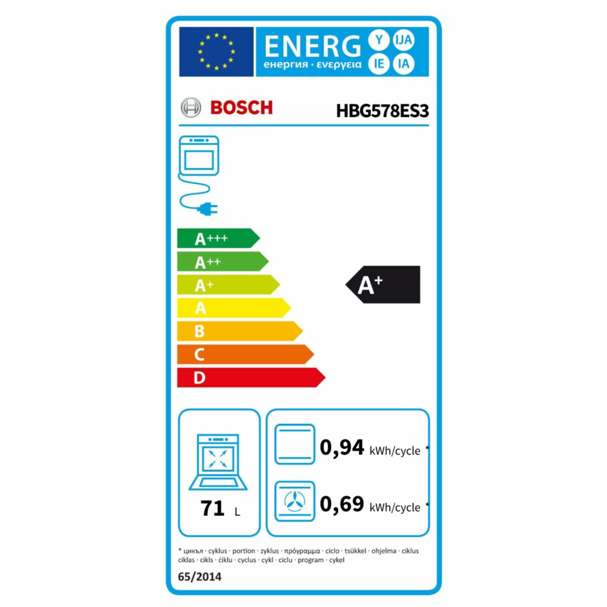 Pyrolytisk ugn BOSCH HBG578ES3 3600 W 71 L finns hos Nordekko