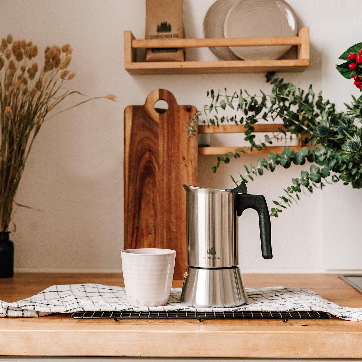 Italiensk Kaffepanna Bialetti Silvrig Trä Rostfritt stål finns hos Nordekko