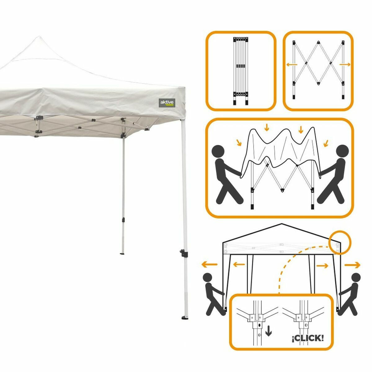 Gazebo Aktive 300 x 300 x 220 cm Vit Hopfällbar Justerbar höjd finns hos Nordekko