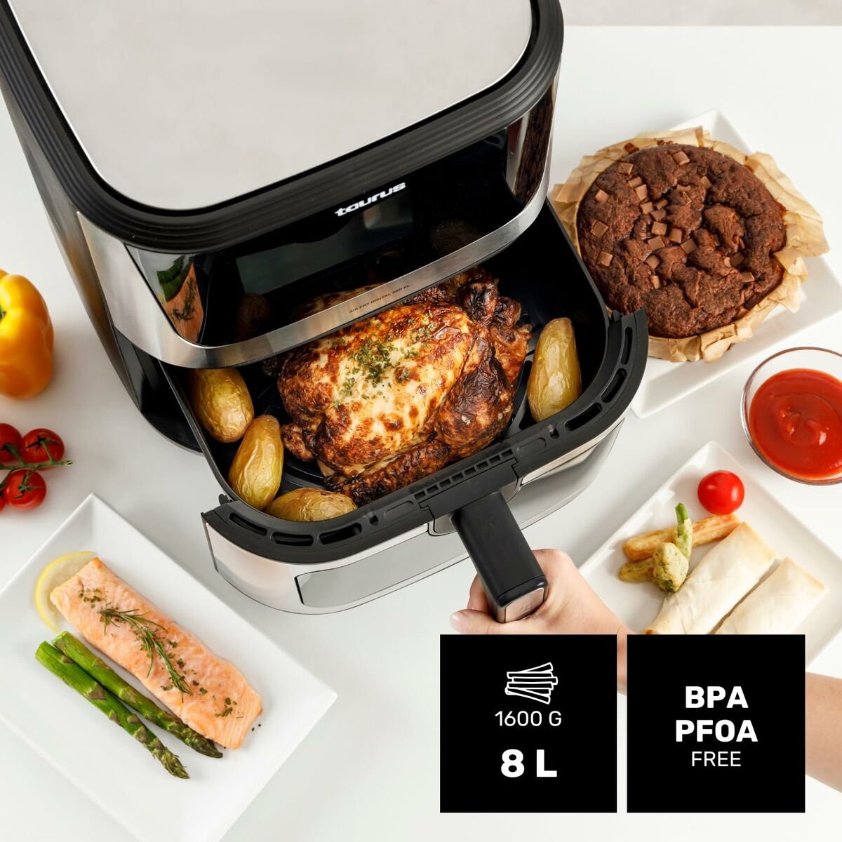 Luftfritös Taurus Svart 2100 W 8 L finns hos Nordekko