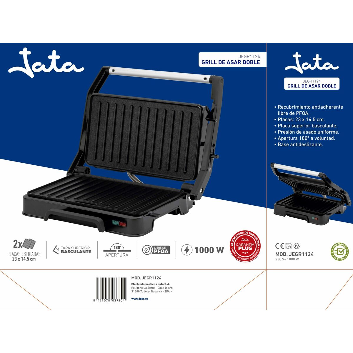 Grillplatta JATA JEGR1124 Svart 1000 W finns hos Nordekko