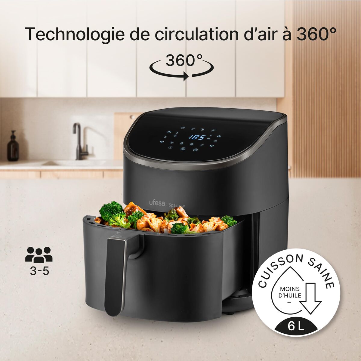 Luftfritös UFESA SPARROW Svart 1700 W 6 L finns hos Nordekko