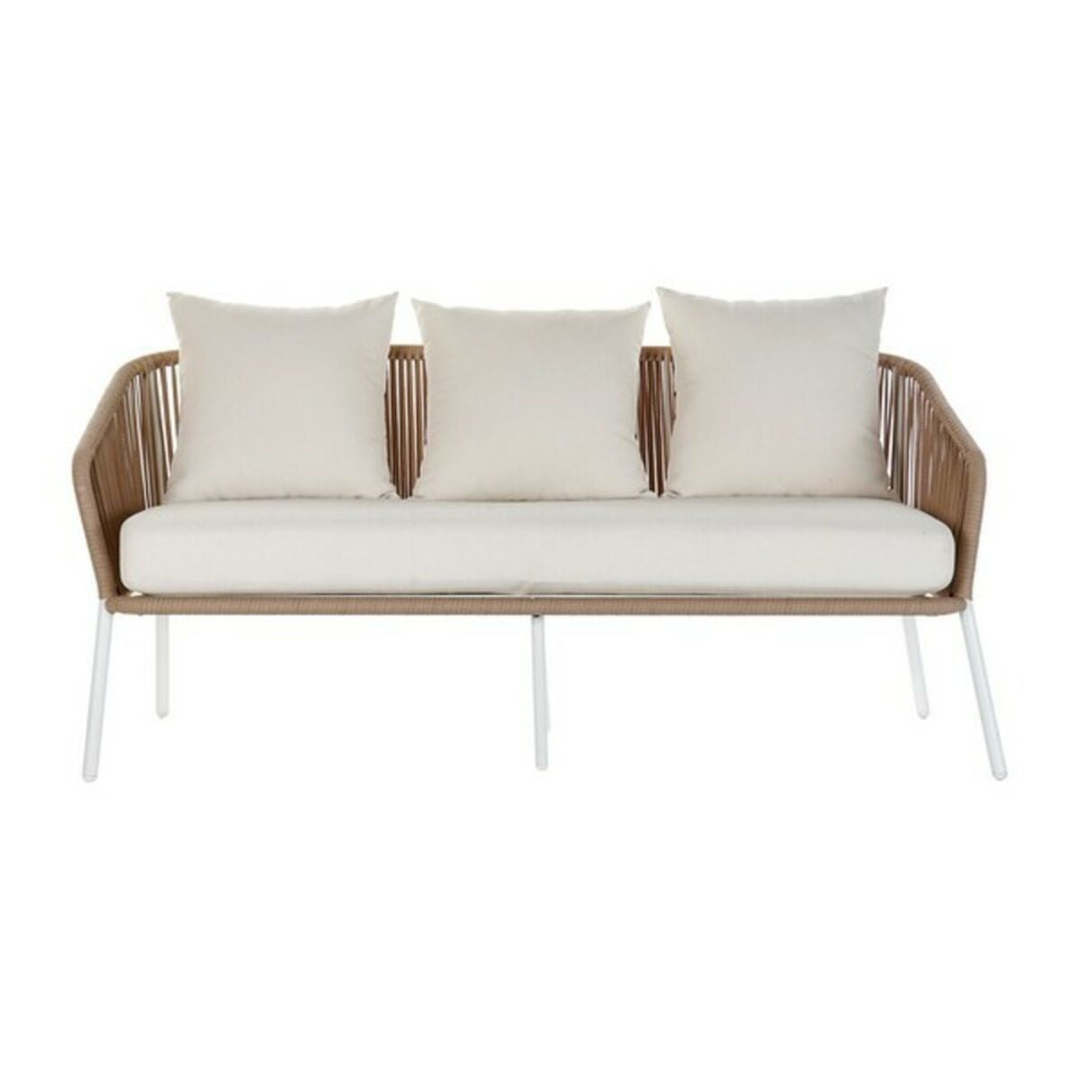 Soffgrupp med bord DKD Home Decor MB-179038 Trädgård Beige Metall Aluminium Snöre 151,5 x 72 x 70 cm (4 pcs) finns hos Nordekko
