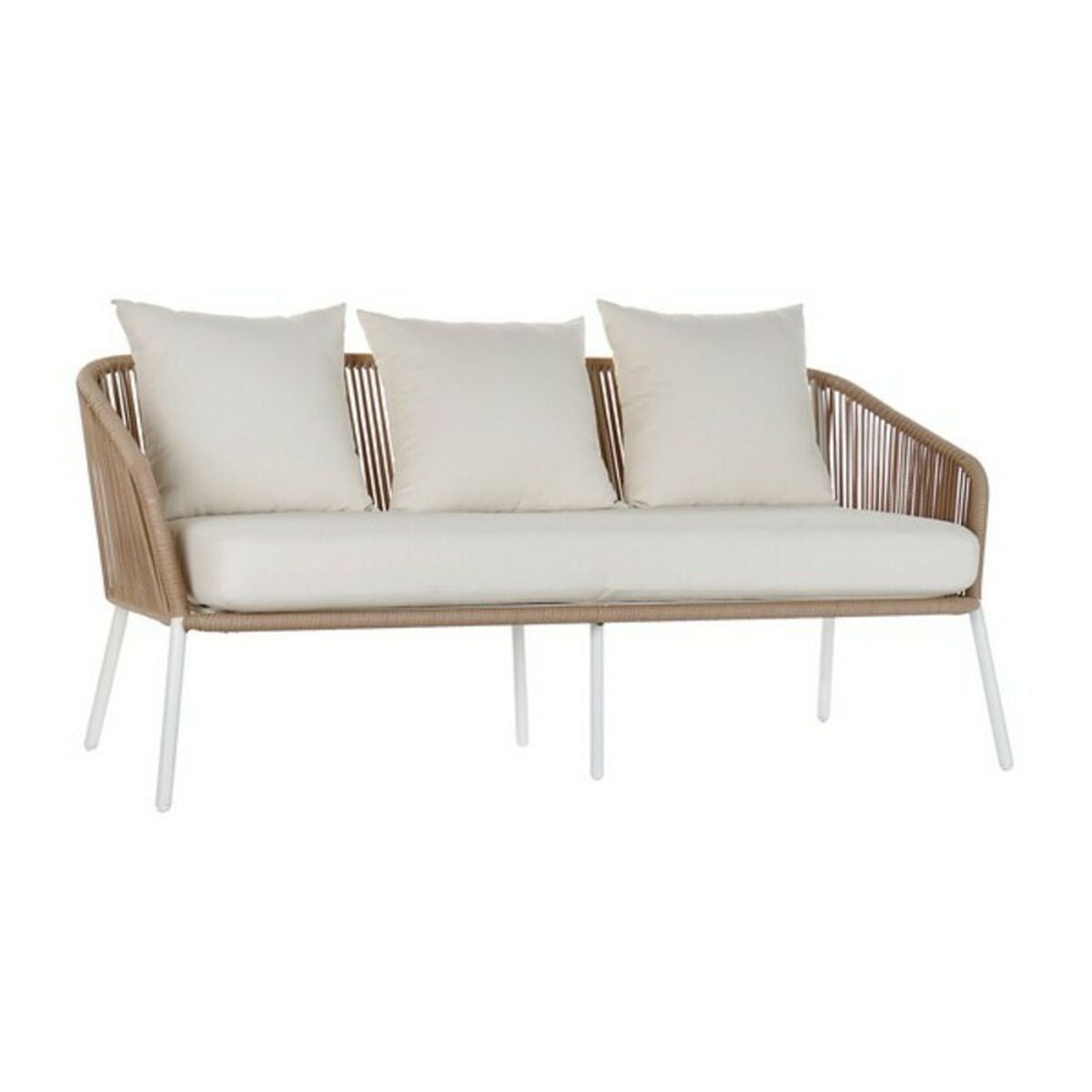 Soffgrupp med bord DKD Home Decor MB-179038 Trädgård Beige Metall Aluminium Snöre 151,5 x 72 x 70 cm (4 pcs) finns hos Nordekko