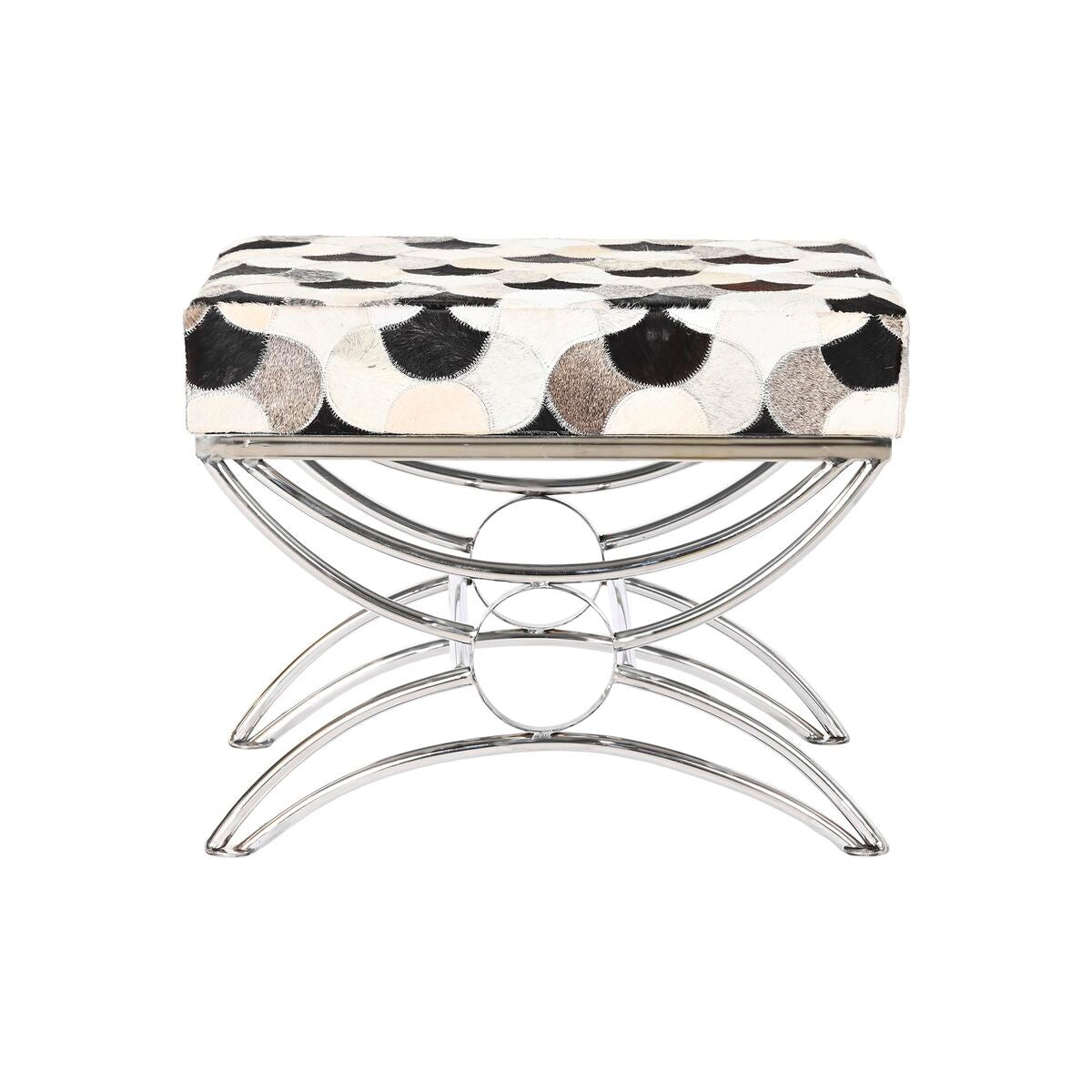 Sittpall DKD Home Decor Silvrig Svart Stål Läder Vit (53 x 40 x 43 cm) finns hos Nordekko