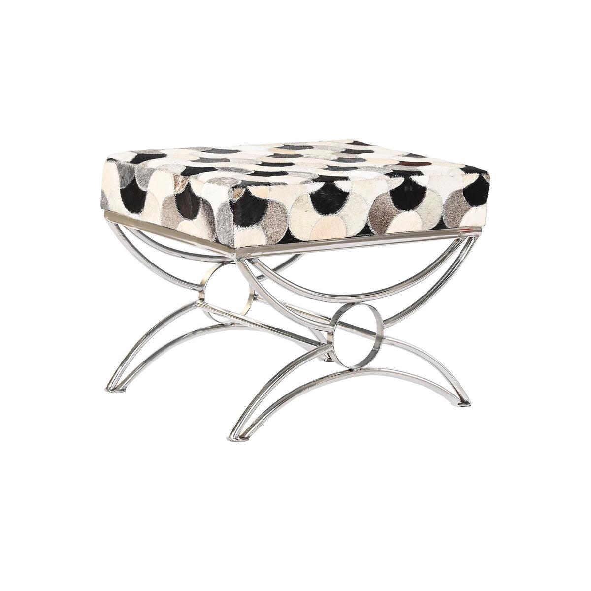 Sittpall DKD Home Decor Silvrig Svart Stål Läder Vit (53 x 40 x 43 cm) finns hos Nordekko