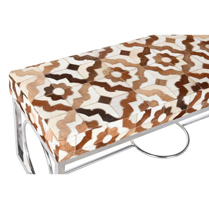 Sittpall DKD Home Decor Brun Stål Läder Vit (122 x 41 x 44 cm) finns hos Nordekko