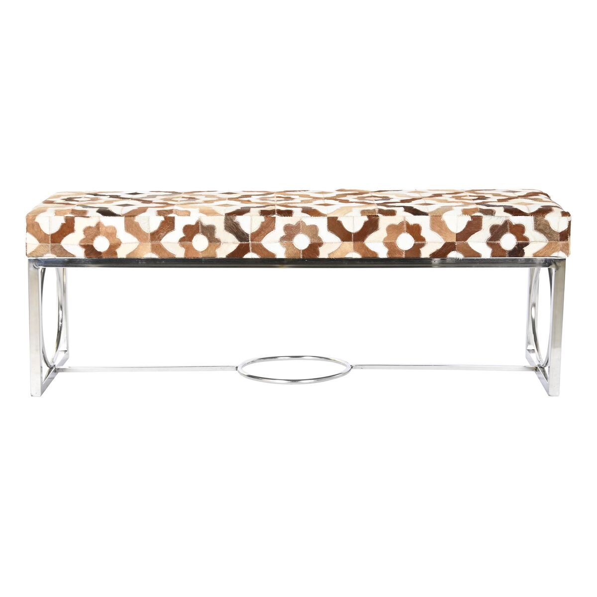 Sittpall DKD Home Decor Brun Stål Läder Vit (122 x 41 x 44 cm) finns hos Nordekko