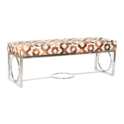 Sittpall DKD Home Decor Brun Stål Läder Vit (122 x 41 x 44 cm) finns hos Nordekko