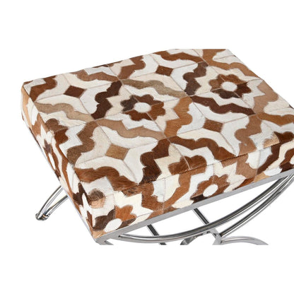 Sittpall DKD Home Decor Silvrig Brun Stål Läder Vit (53 x 40 x 43 cm) finns hos Nordekko