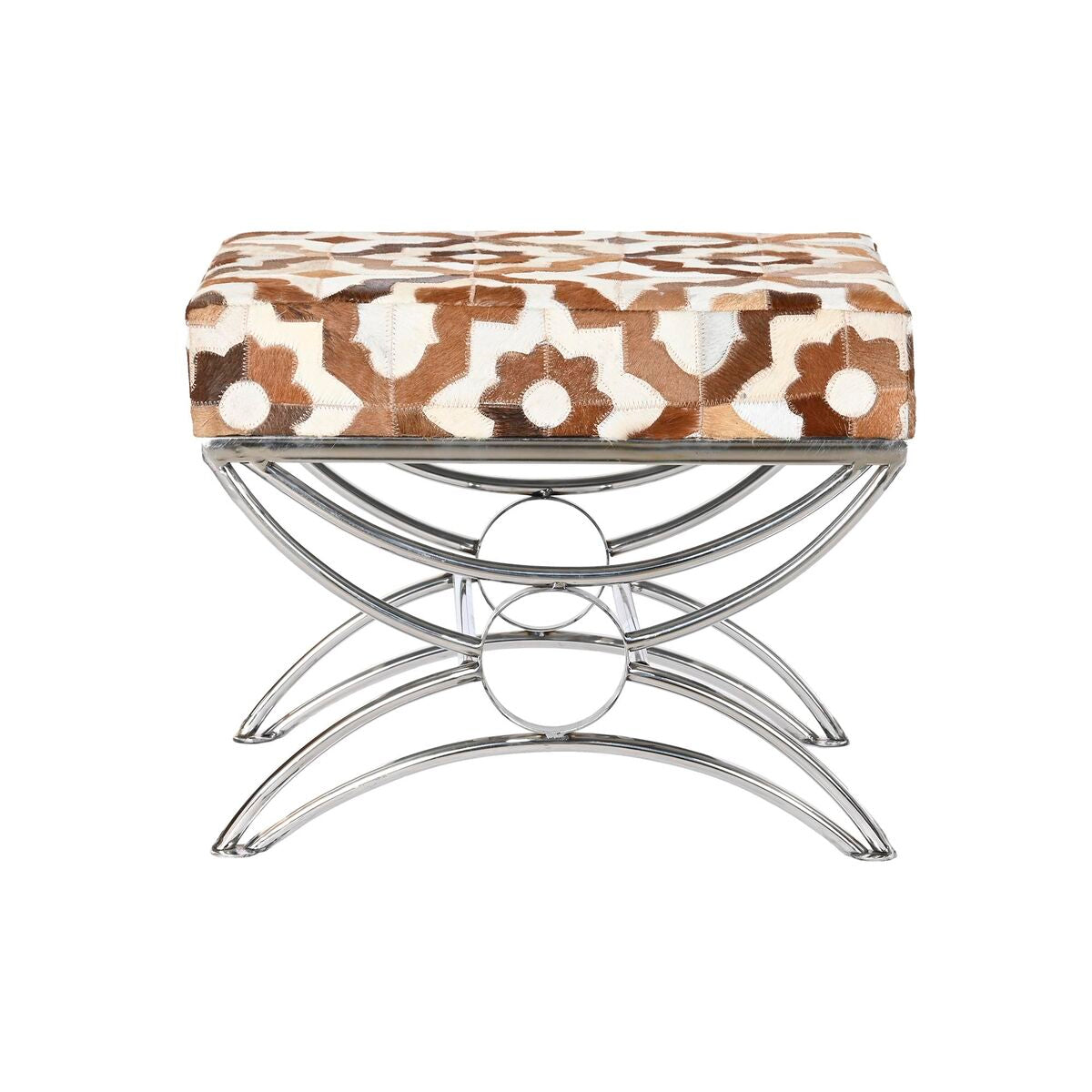 Sittpall DKD Home Decor Silvrig Brun Stål Läder Vit (53 x 40 x 43 cm) finns hos Nordekko