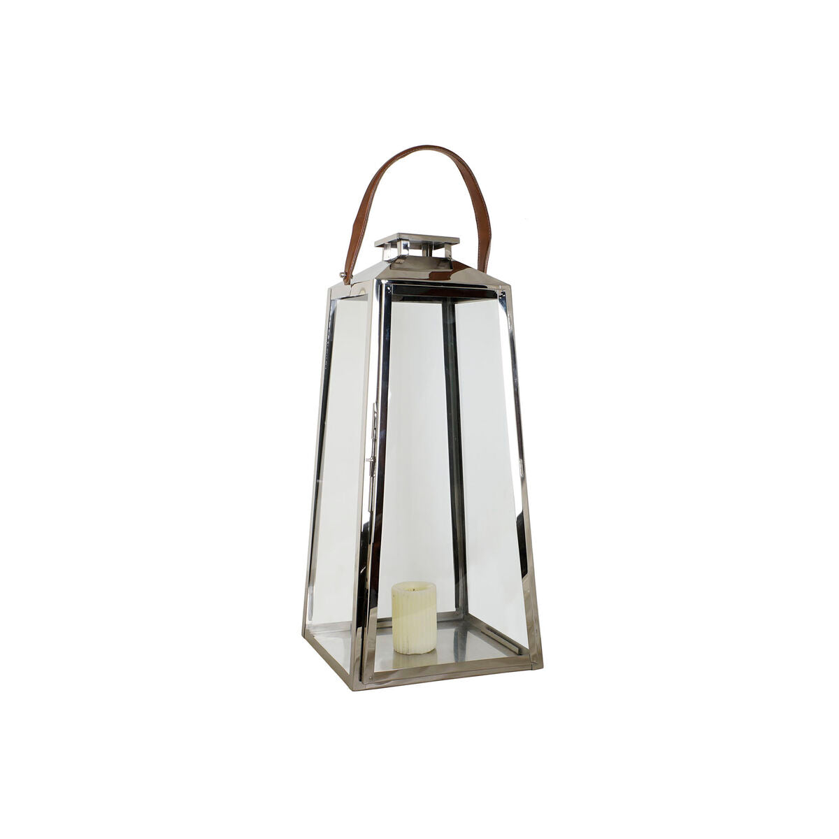Lykta DKD Home Decor Brun Silvrig Läder Glas Stål Kromad 30 x 30 x 66 cm finns hos Nordekko