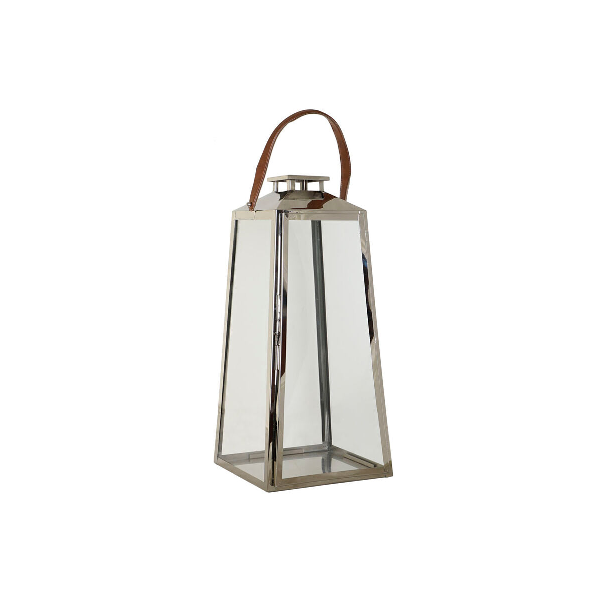 Lykta DKD Home Decor Brun Silvrig Läder Glas Stål Kromad 30 x 30 x 66 cm finns hos Nordekko