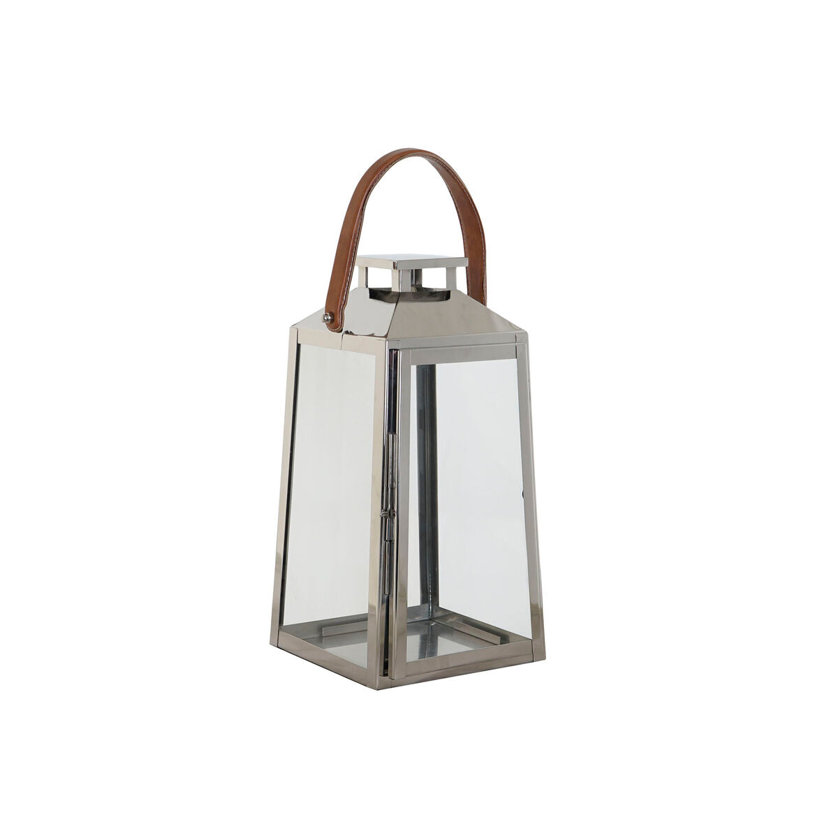Lykta DKD Home Decor Brun Silvrig Läder Glas Stål Kromad 20 x 20 x 40 cm finns hos Nordekko