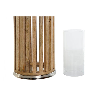 Ljusstakar DKD Home Decor Brun Silvrig Naturell Glas Mangoträ 20 x 20 x 74 cm finns hos Nordekko