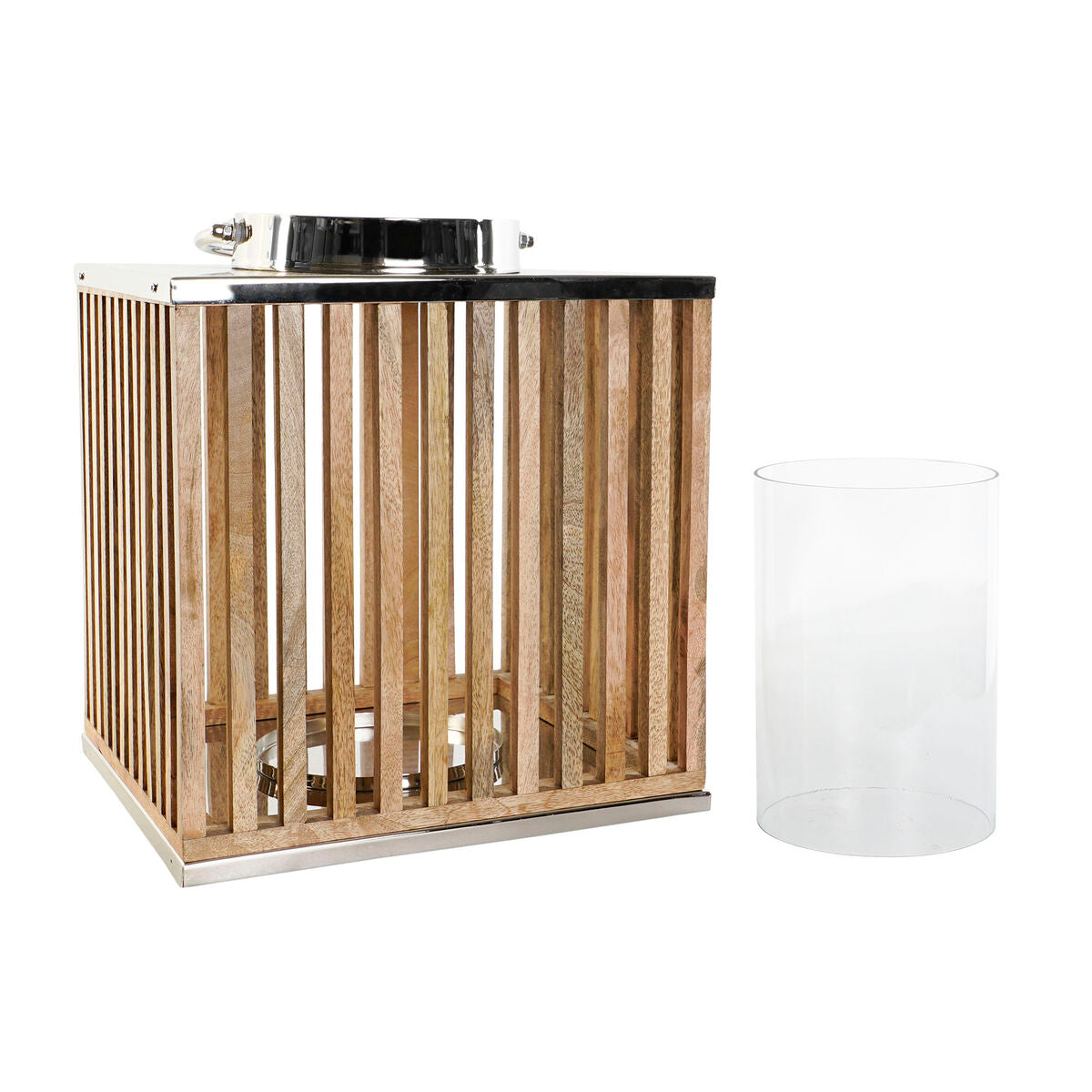 Ljusstakar DKD Home Decor Brun Silvrig Naturell Glas Mangoträ 31 x 31 x 35 cm finns hos Nordekko