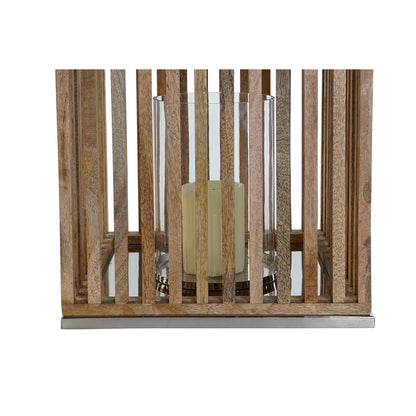 Ljusstakar DKD Home Decor Brun Silvrig Naturell Glas Mangoträ 31 x 31 x 35 cm finns hos Nordekko