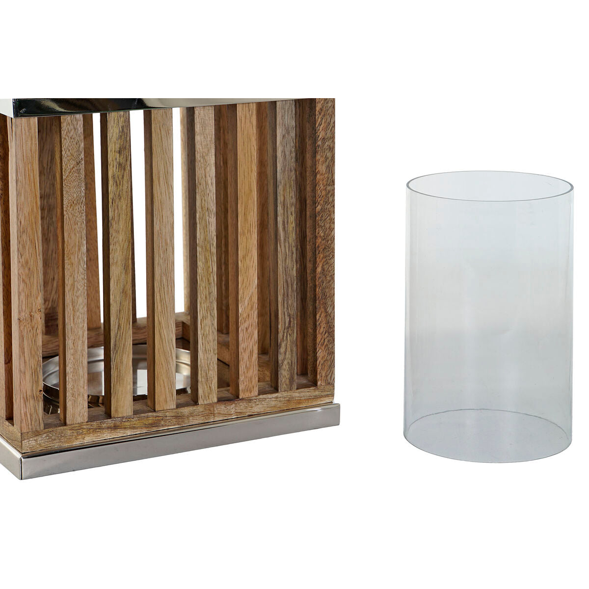 Ljusstakar DKD Home Decor Brun Naturell Glas Mangoträ 21 x 21 x 25 cm (2 Delar) finns hos Nordekko