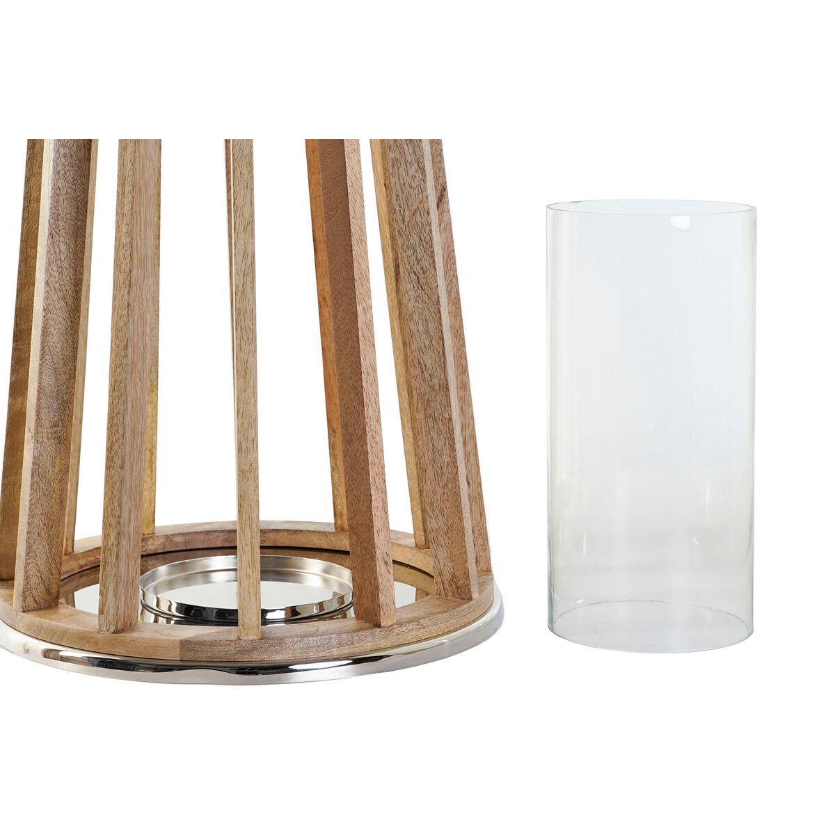 Ljusstakar DKD Home Decor Brun Silvrig Naturell Glas Mangoträ 32 x 32 x 51 cm finns hos Nordekko