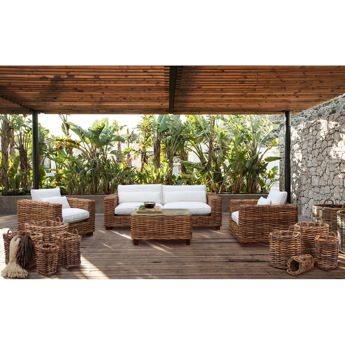 Soffa Home ESPRIT Beige Naturell 220 X 98 X 64 CM (4 Delar) finns hos Nordekko