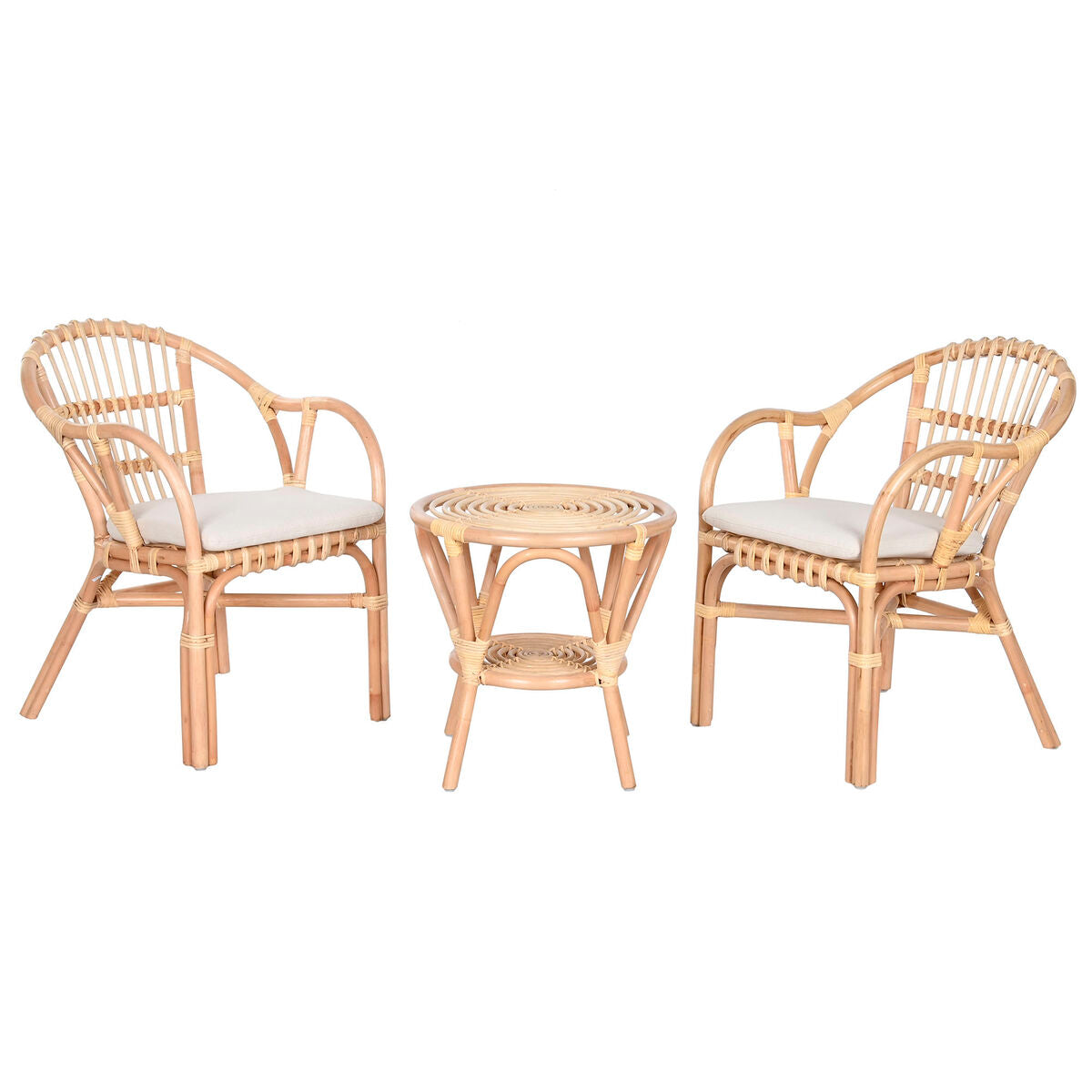Bordsgrupp med 2 stolar Home ESPRIT Vit Naturell 50 x 50 x 50 cm finns hos Nordekko