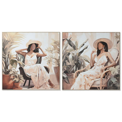 Tavla Home ESPRIT Grön Beige chica Urban 100 x 3,5 x 100 cm (2 antal) finns hos Nordekko