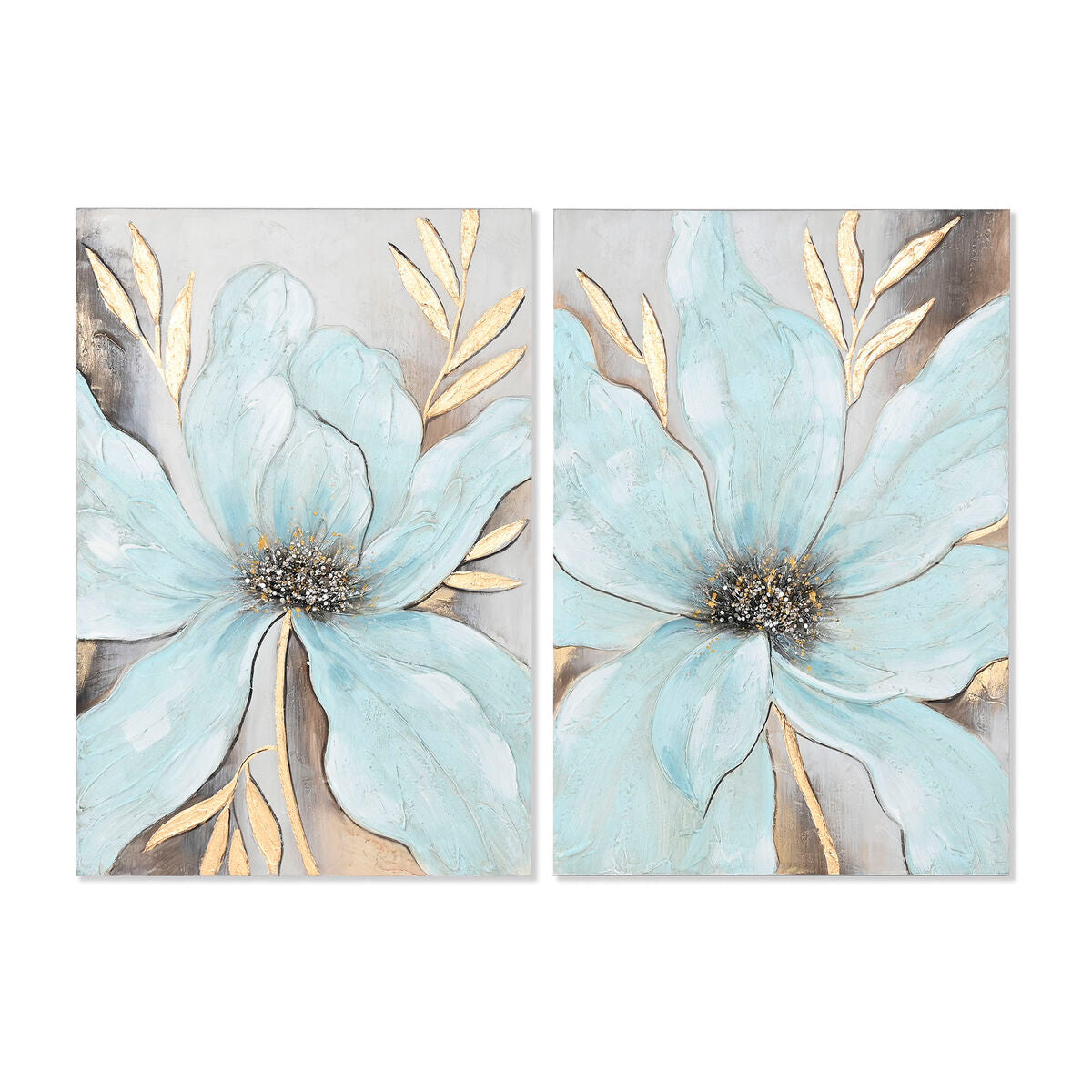 Tavla Home ESPRIT Blå Gyllene Kanvas Trä MDF Blomster Shabby Chic 60 x 3 x 90 cm (2 antal) finns hos Nordekko