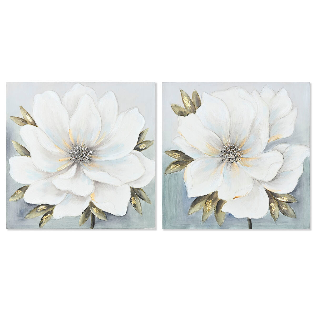 Tavla Home ESPRIT Vit Gyllene Kanvas Trä MDF Blomster Romantisk 60 x 3 x 60 cm (2 antal) finns hos Nordekko