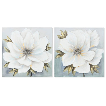 Tavla Home ESPRIT Vit Gyllene Kanvas Trä MDF Blomster Romantisk 60 x 3 x 60 cm (2 antal) finns hos Nordekko