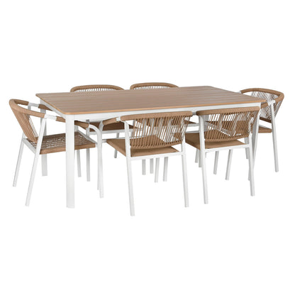 Bordsgrupp med 6 stolar Home ESPRIT Vit Naturell 180 x 90 x 75 cm finns hos Nordekko