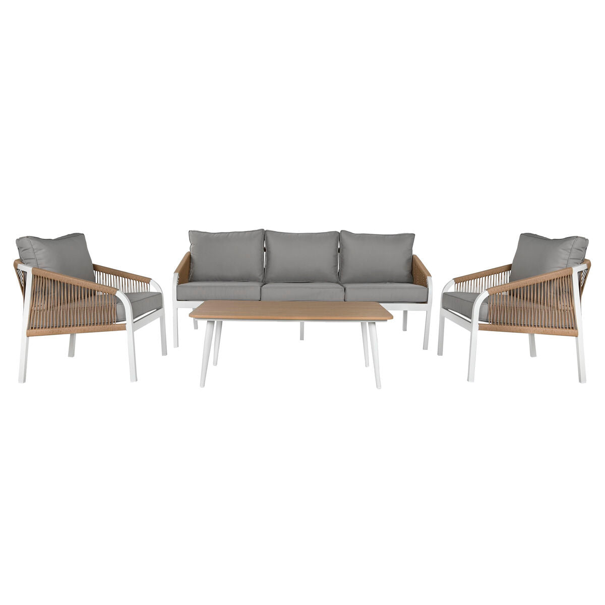 Set med bord och 3 fåtöljer Home ESPRIT Vit Naturell Ljusgrå 189 x 73 x 84 cm finns hos Nordekko