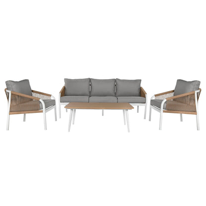 Set med bord och 3 fåtöljer Home ESPRIT Vit Naturell Ljusgrå 189 x 73 x 84 cm finns hos Nordekko