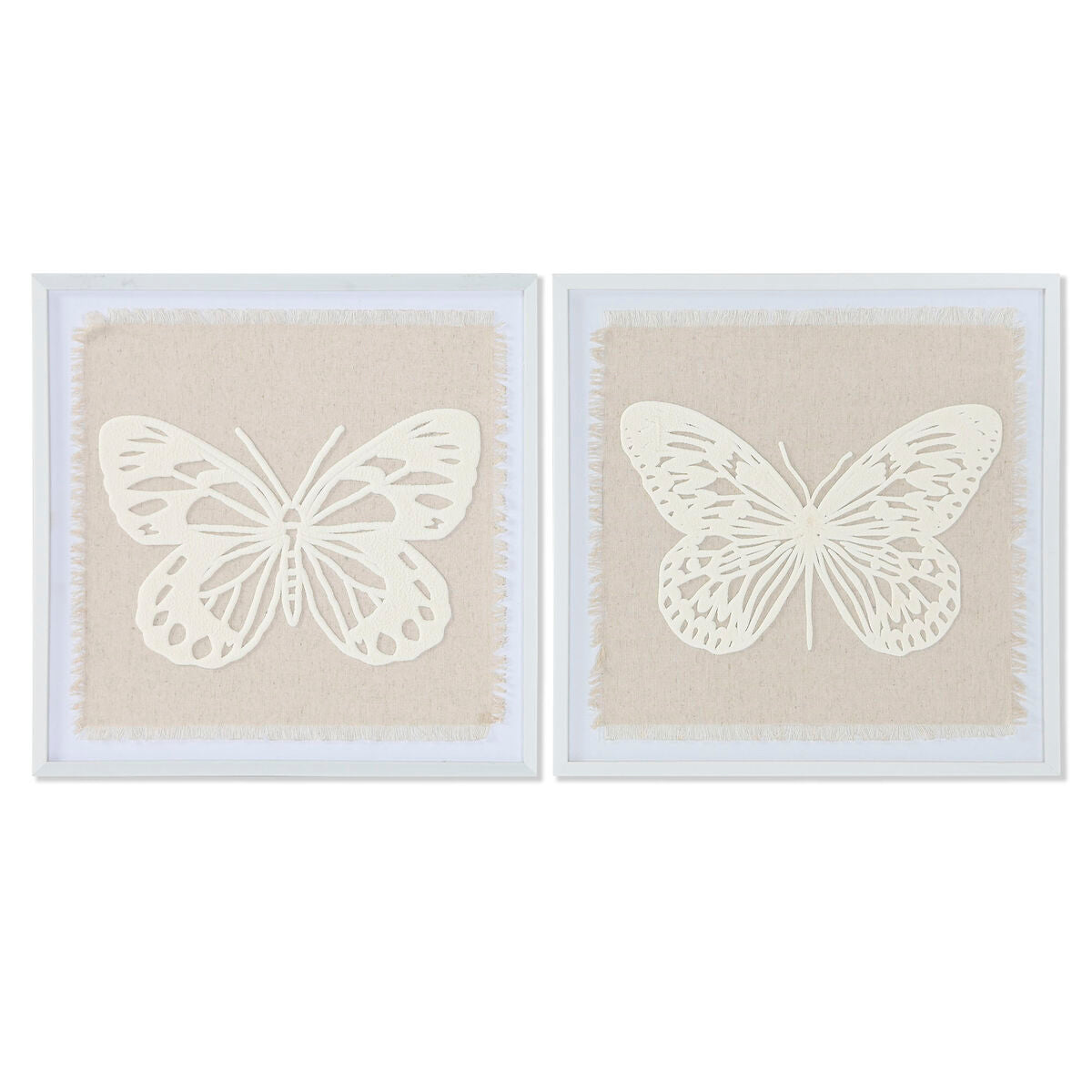 Tavla Home ESPRIT Vit Beige Fjäril Shabby Chic 40 x 2,2 x 40 cm (2 antal) finns hos Nordekko