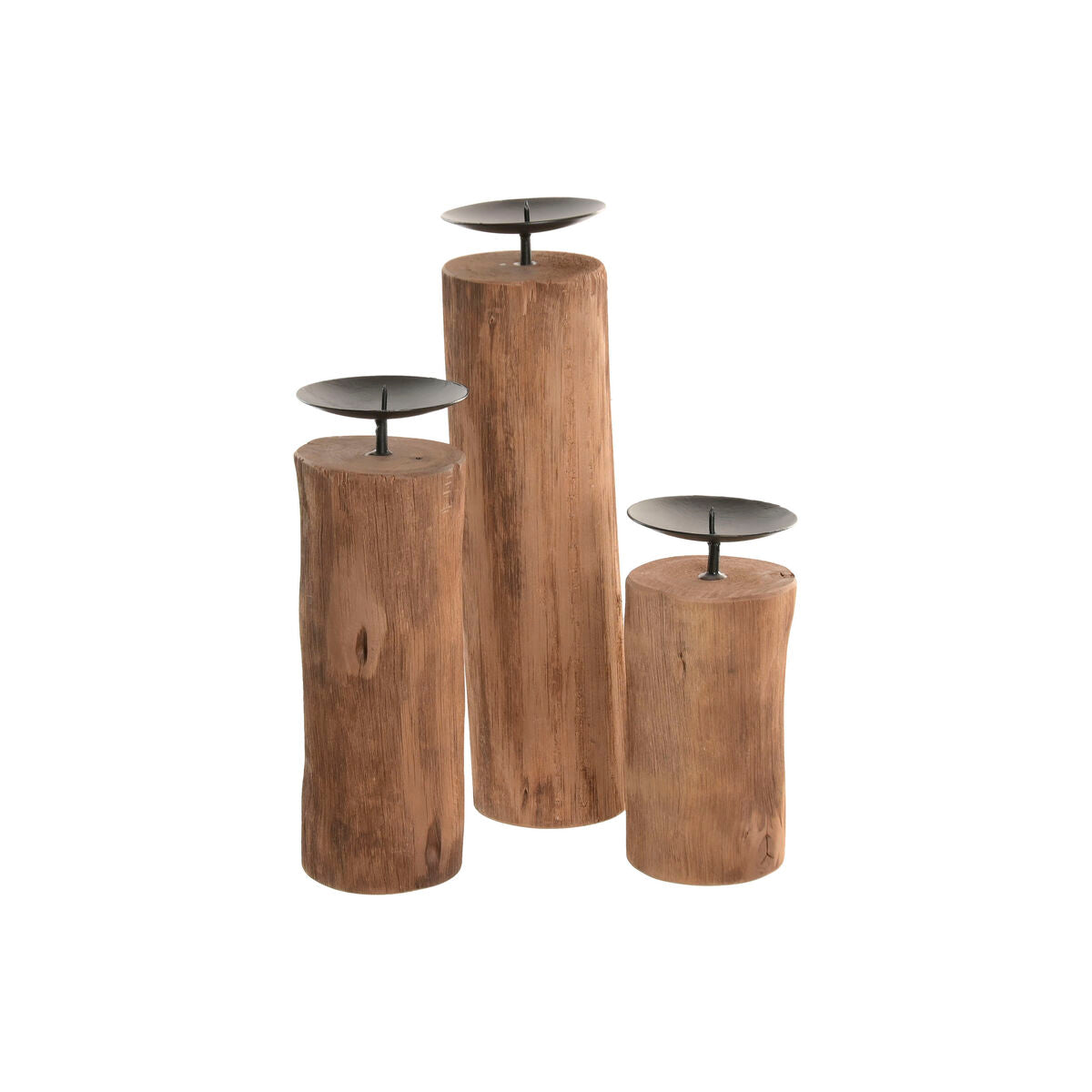 Set med ljusstakar Home ESPRIT Brun Svart Naturell Järn teakträ 8 x 8 x 30 cm (3 antal) finns hos Nordekko