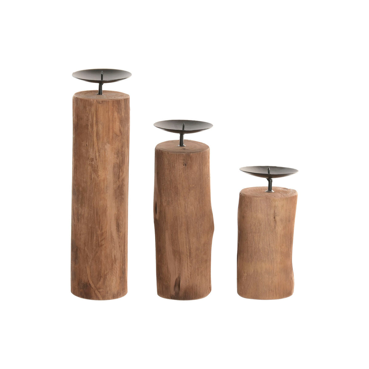 Set med ljusstakar Home ESPRIT Brun Svart Naturell Järn teakträ 8 x 8 x 30 cm (3 antal) finns hos Nordekko