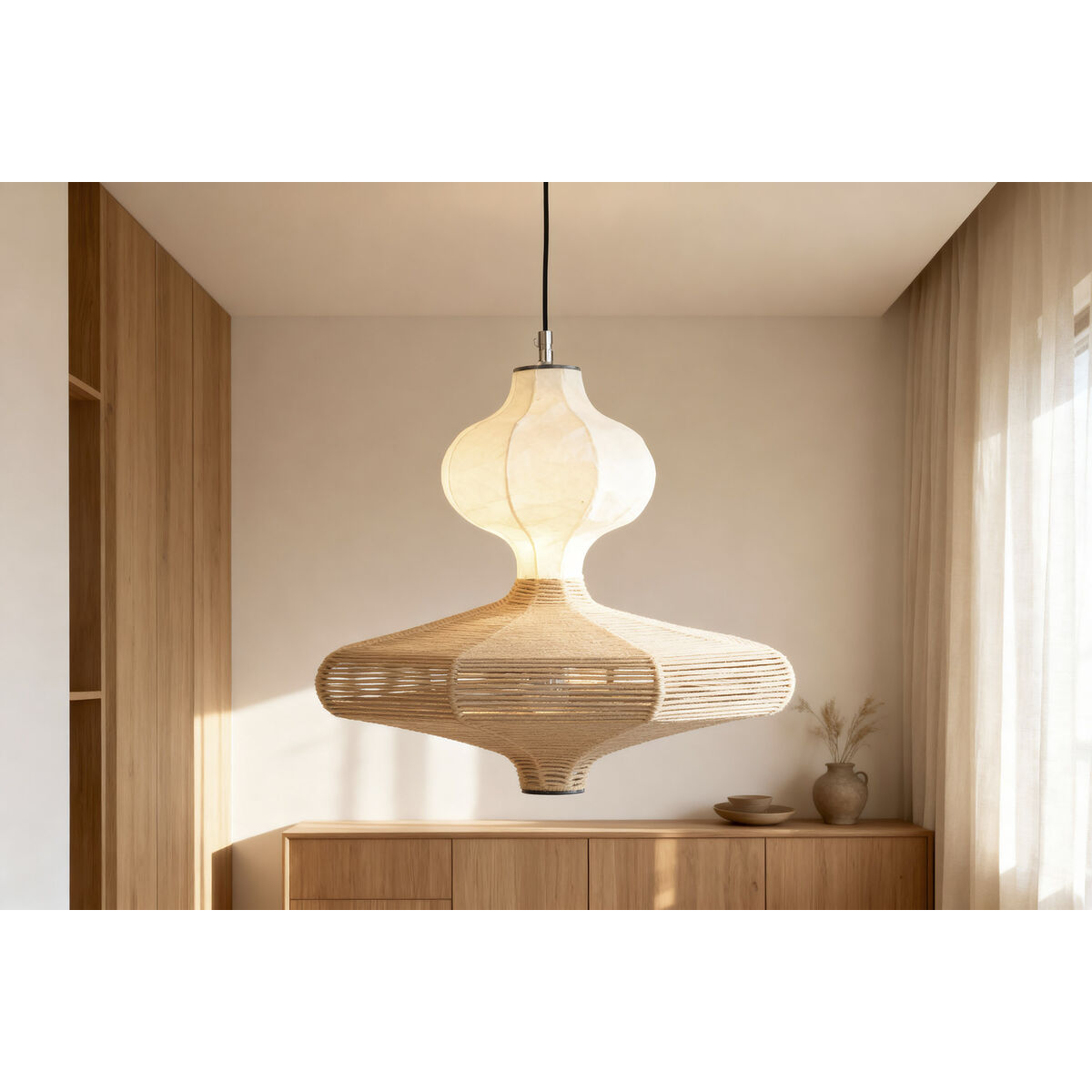Taklampa Home ESPRIT Vit Naturell Papper Stål 50 X 50 X 40,6 CM finns hos Nordekko