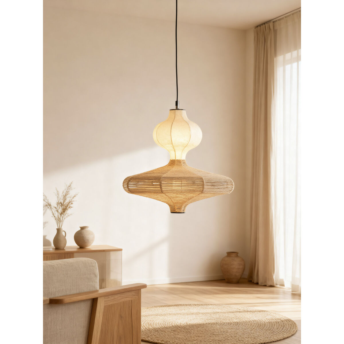 Taklampa Home ESPRIT Vit Naturell Papper Stål 50 X 50 X 40,6 CM finns hos Nordekko