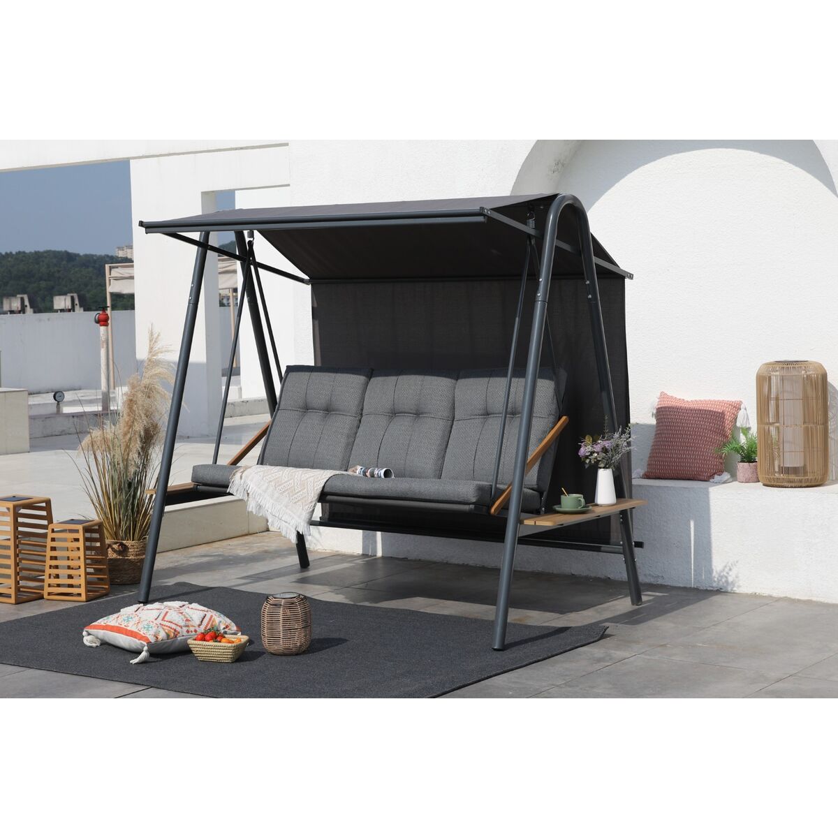 Bänk Home ESPRIT Brun Mörkgrå Stål Polywood 215 X 120 X 180 CM finns hos Nordekko