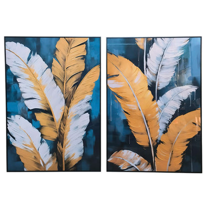 Tavla Home ESPRIT Blå Gyllene Fjädrar Modern 70 x 3,5 x 100 cm (2 antal) finns hos Nordekko