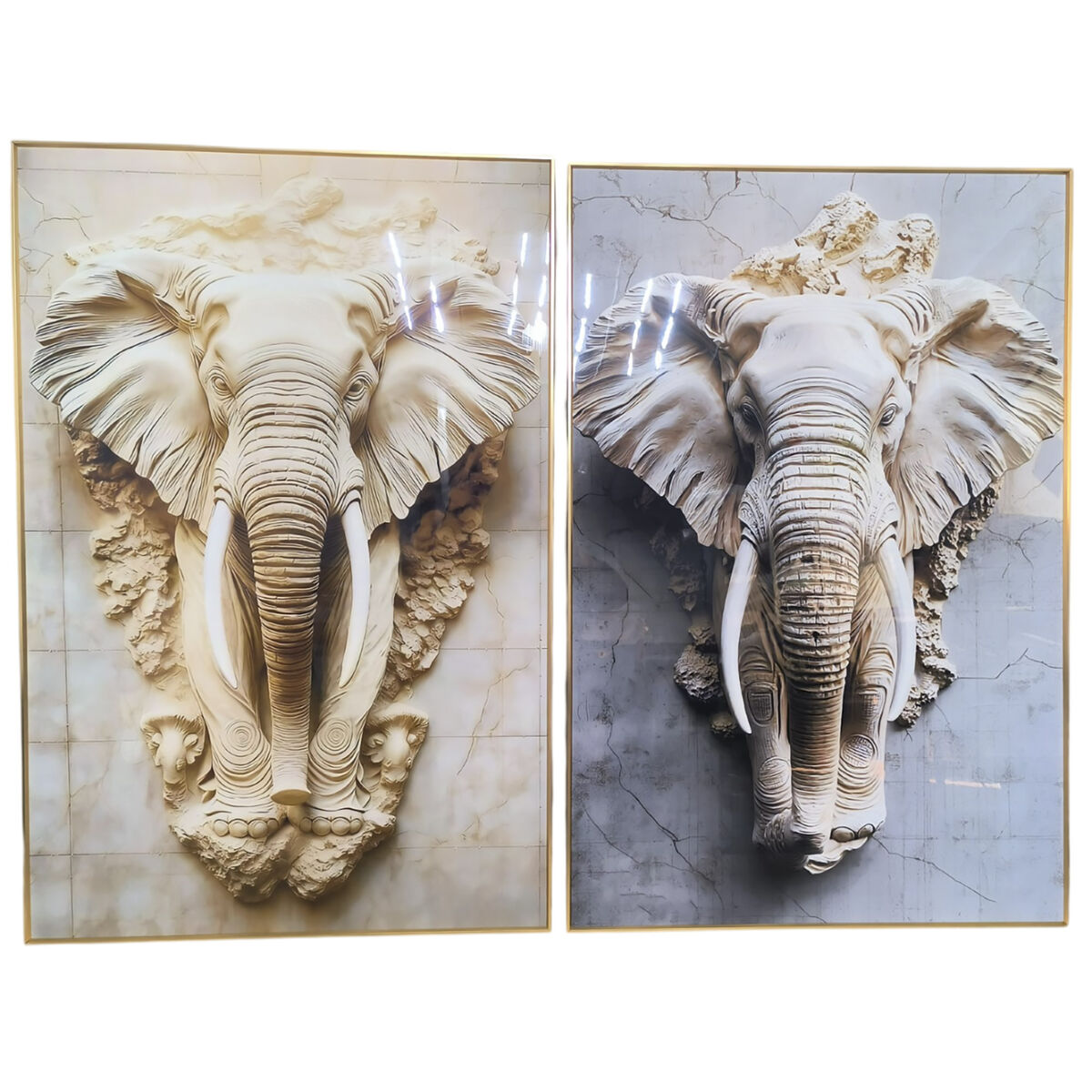 Tavla Home ESPRIT Beige Grå Elefant Kolonial 80 x 3,5 x 120 cm (2 antal) finns hos Nordekko