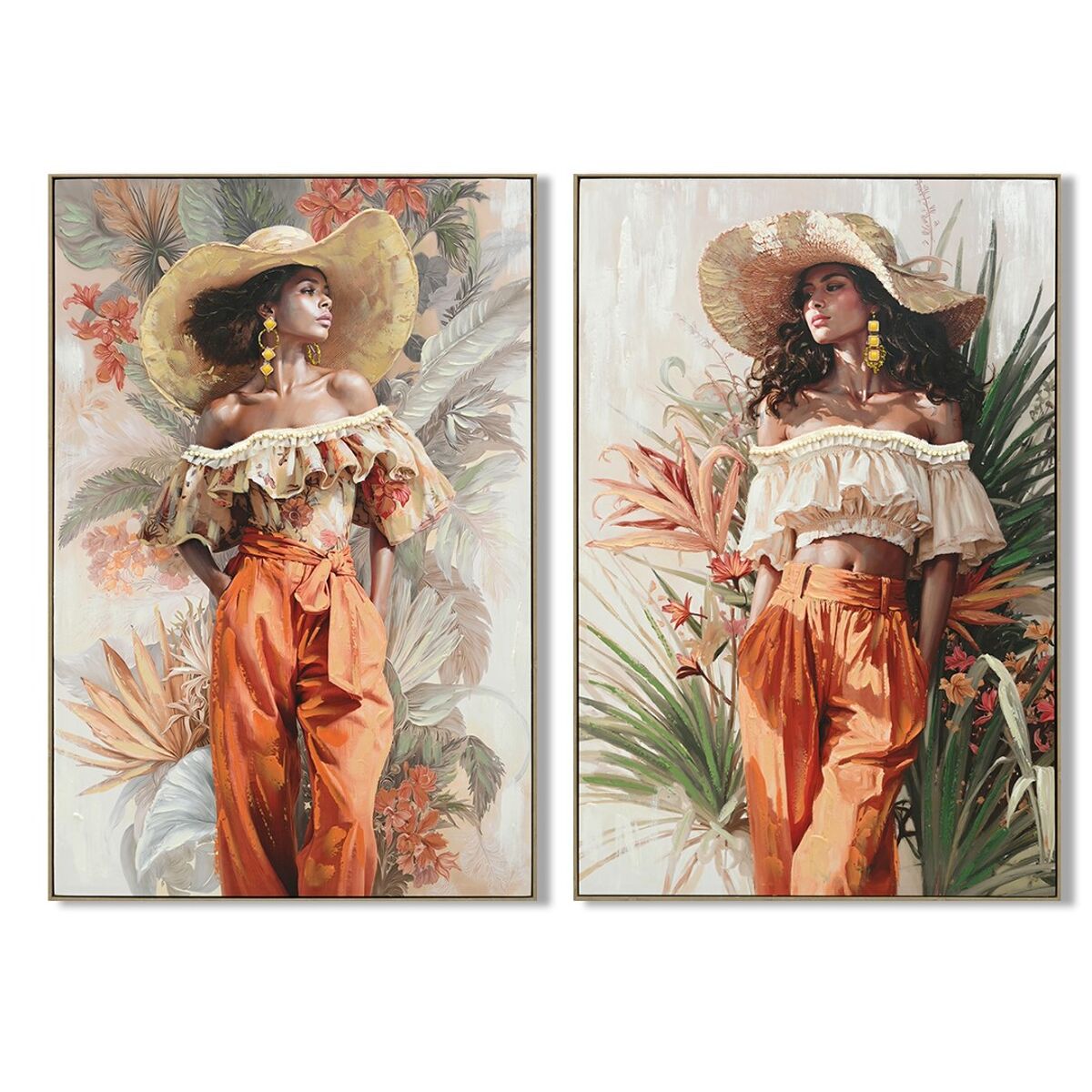 Tavla Home ESPRIT Grön Orange Hatt Tropiskt 82 x 4 x 122 cm (2 antal) finns hos Nordekko