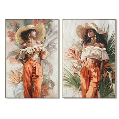 Tavla Home ESPRIT Grön Orange Hatt Tropiskt 82 x 4 x 122 cm (2 antal) finns hos Nordekko