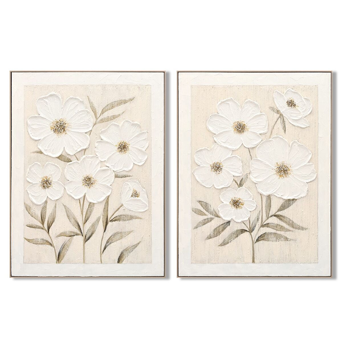 Tavla Home ESPRIT Vit Beige Virágok Shabby Chic 92 x 4,5 x 122 cm (2 antal) finns hos Nordekko