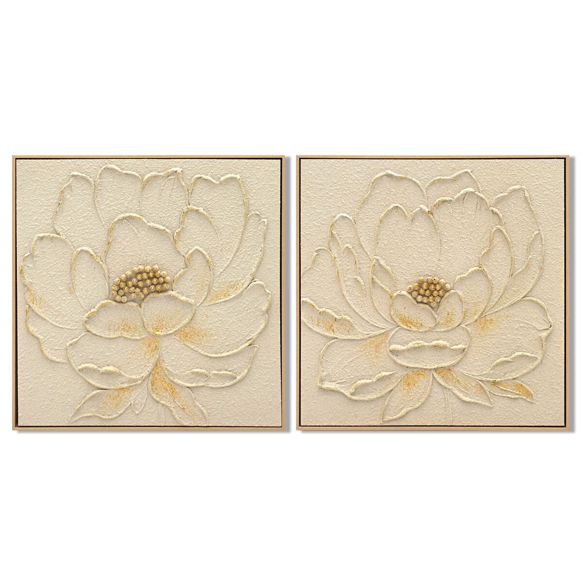 Tavla Home ESPRIT Beige Gyllene Blomster Shabby Chic 62 x 4,5 x 62 cm (2 antal) finns hos Nordekko